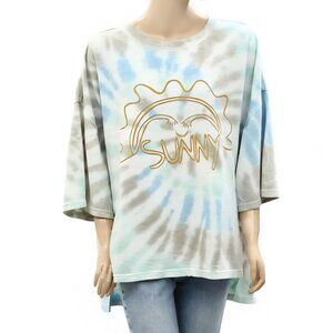 Free People Sunny Graphic Tie Dye Tunic Top Womens Medium Blue Oversized